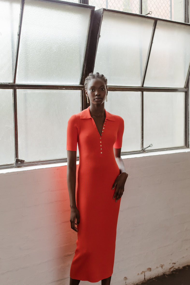 New York Classic Midi Polo Dress - Ferrari Red