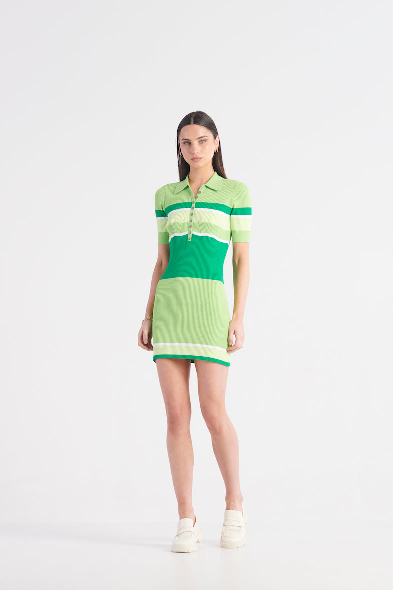 Roller Girl Mini Polo Dress - Bottega Green Stripe